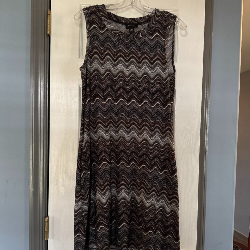 AB Studio Size M Shades of Blue &  Gray w/Designs Sleeveless  Dress EUC